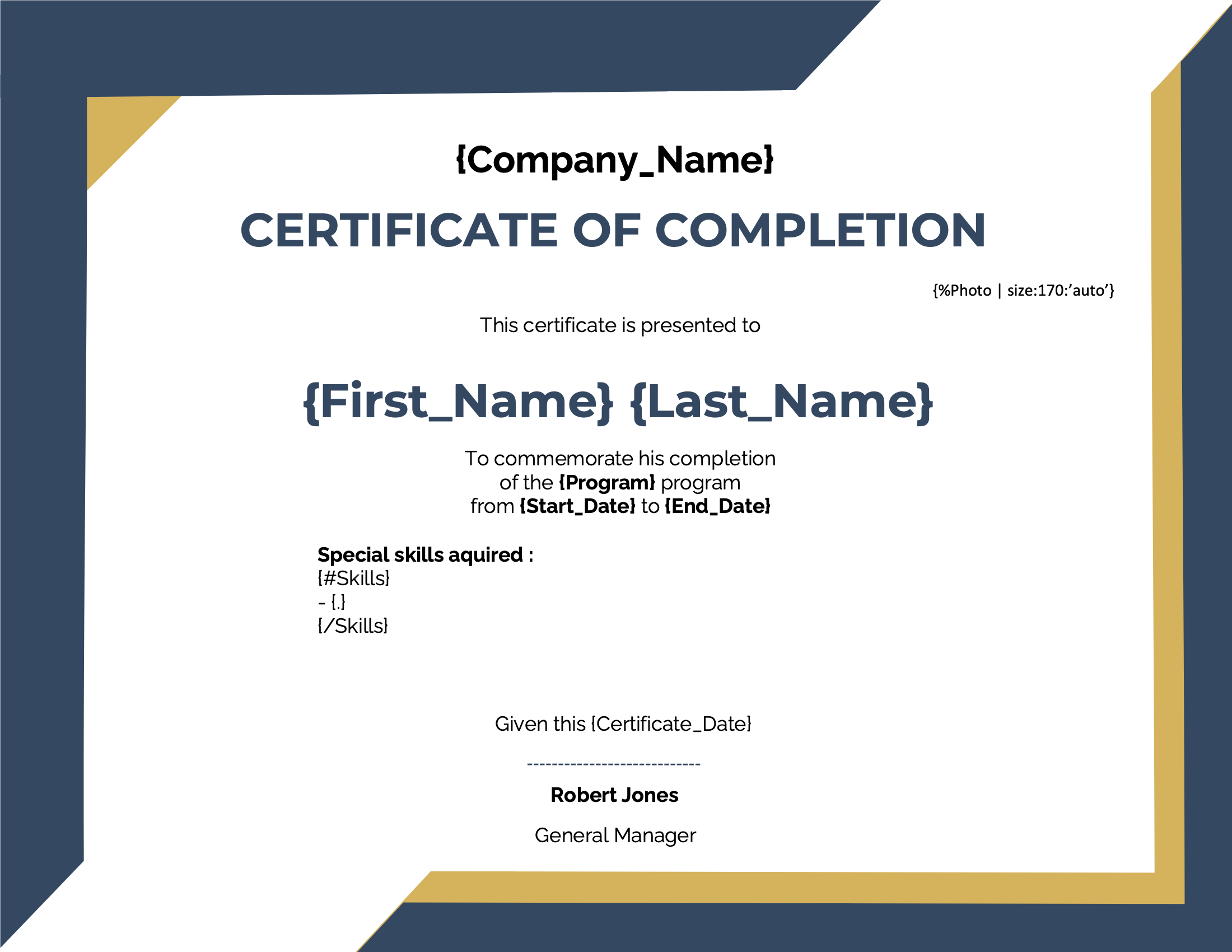 Certificate of Completion template